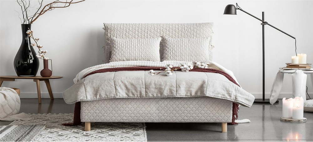 Béžová čalouněná dvoulůžková postel s roštem 140x200 cm Sleepy Luna – Miuform Miuform