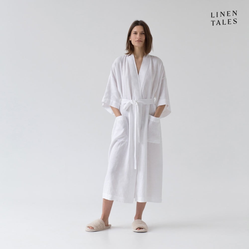 Bílý lněný župan velikost L/XL Summer – Linen Tales Linen Tales