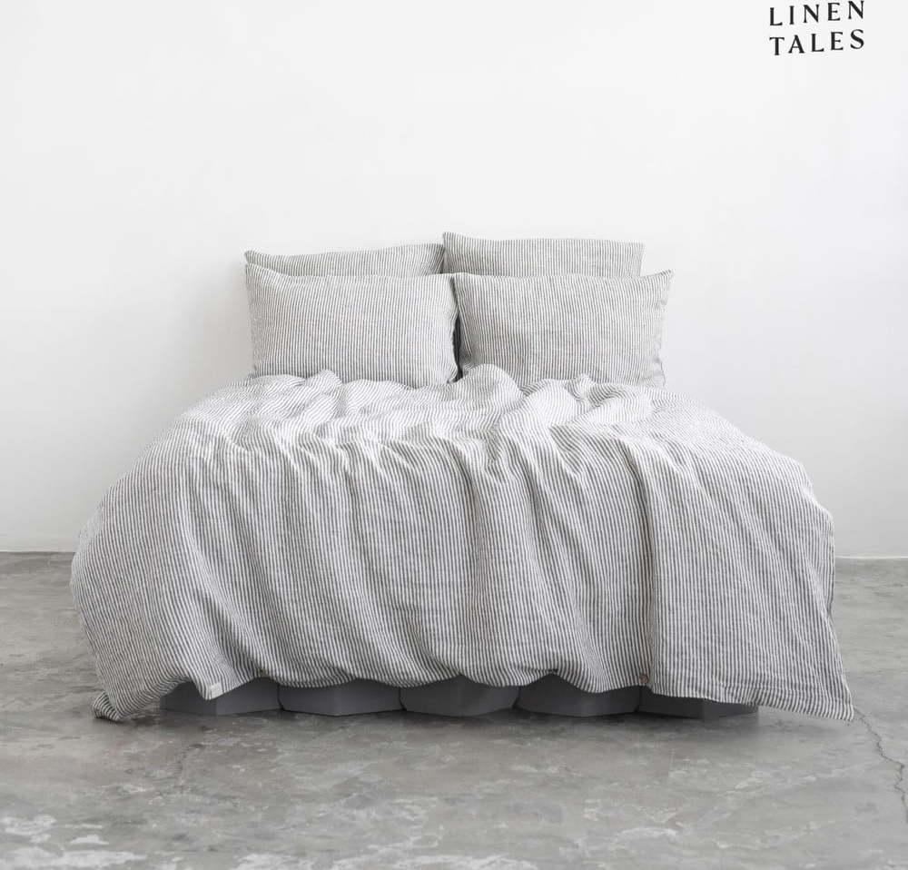 Černobílé lněné povlečení na jednolůžko 140x200 cm – Linen Tales Linen Tales