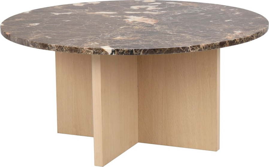 Hnědý mramorový kulatý konferenční stolek 90x90 cm Brooksville - Rowico Rowico
