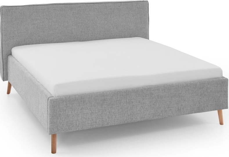 Světle šedá čalouněná dvoulůžková postel s úložným prostorem s roštem 160x200 cm Riva – Meise Möbel Meise Möbel