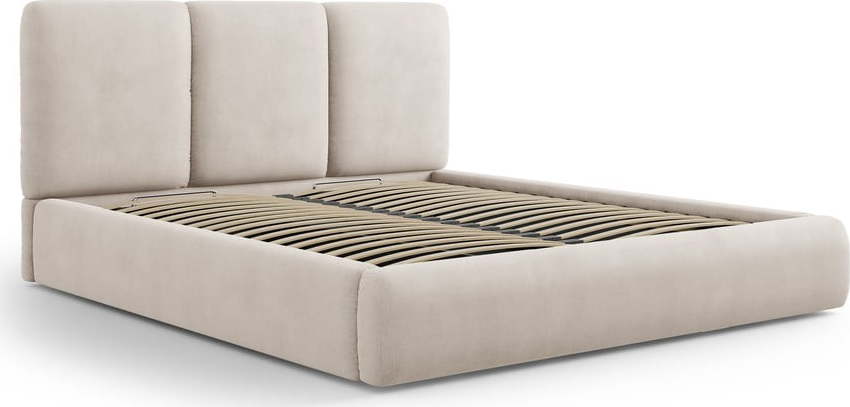 Béžová čalouněná dvoulůžková postel s úložným prostorem s roštem 140x200 cm Brody – Mazzini Beds Mazzini Beds