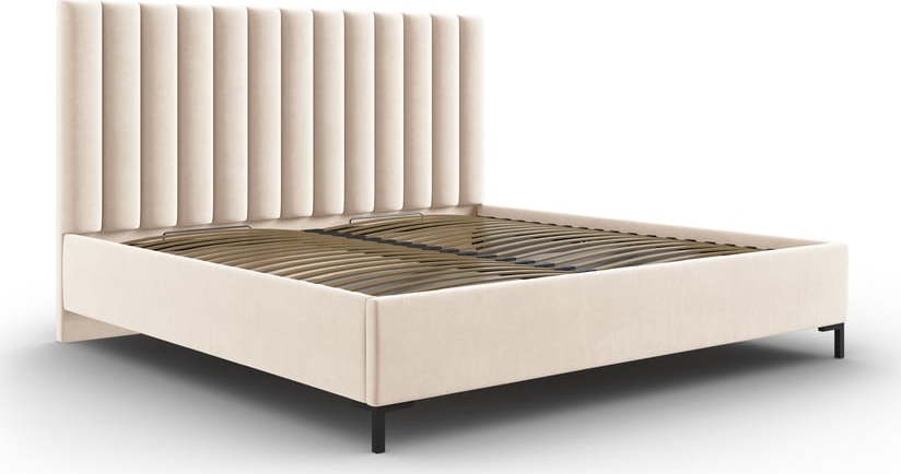 Béžová čalouněná dvoulůžková postel s úložným prostorem s roštem 140x200 cm Casey – Mazzini Beds Mazzini Beds
