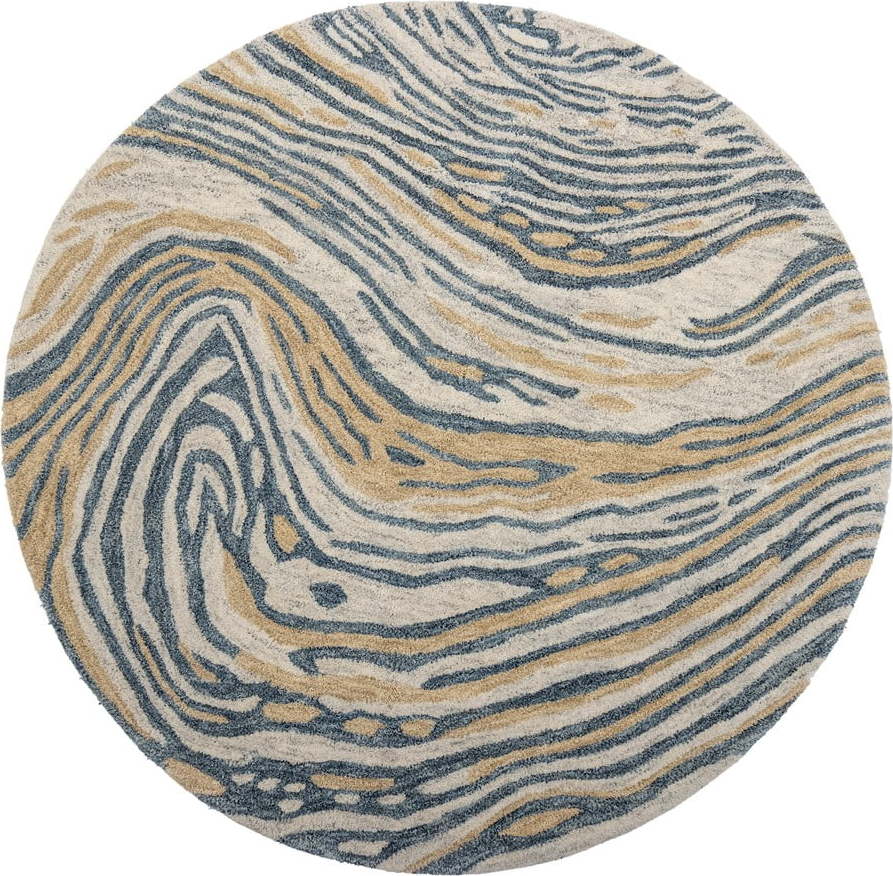Modro-hnědý vlněný kulatý koberec ø 120 cm Tiger – Bloomingville Bloomingville