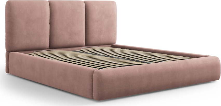 Světle růžová čalouněná dvoulůžková postel s úložným prostorem s roštem 140x200 cm Brody – Mazzini Beds Mazzini Beds