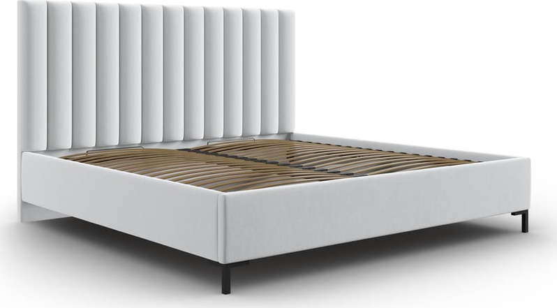 Světle šedá čalouněná dvoulůžková postel s úložným prostorem s roštem 160x200 cm Casey – Mazzini Beds Mazzini Beds
