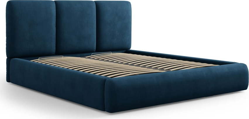 Tmavě modrá čalouněná dvoulůžková postel s úložným prostorem s roštem 160x200 cm Brody – Mazzini Beds Mazzini Beds