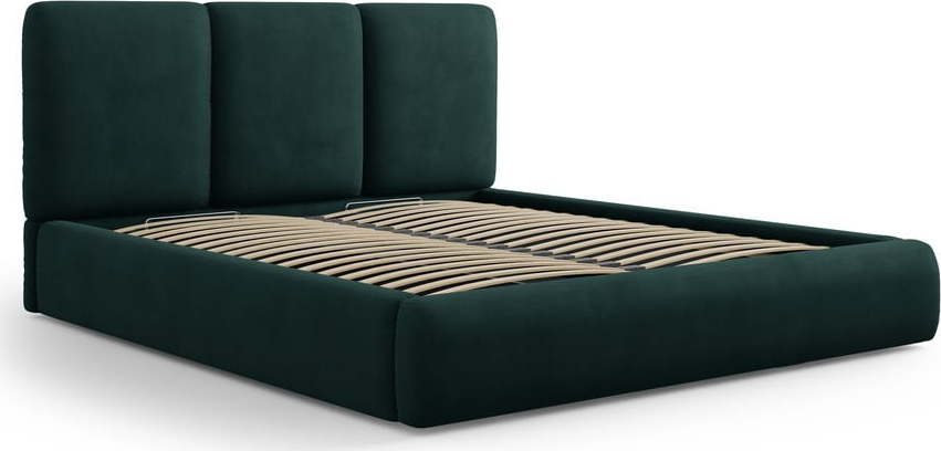 Tmavě zelená čalouněná dvoulůžková postel s úložným prostorem s roštem 180x200 cm Brody – Mazzini Beds Mazzini Beds